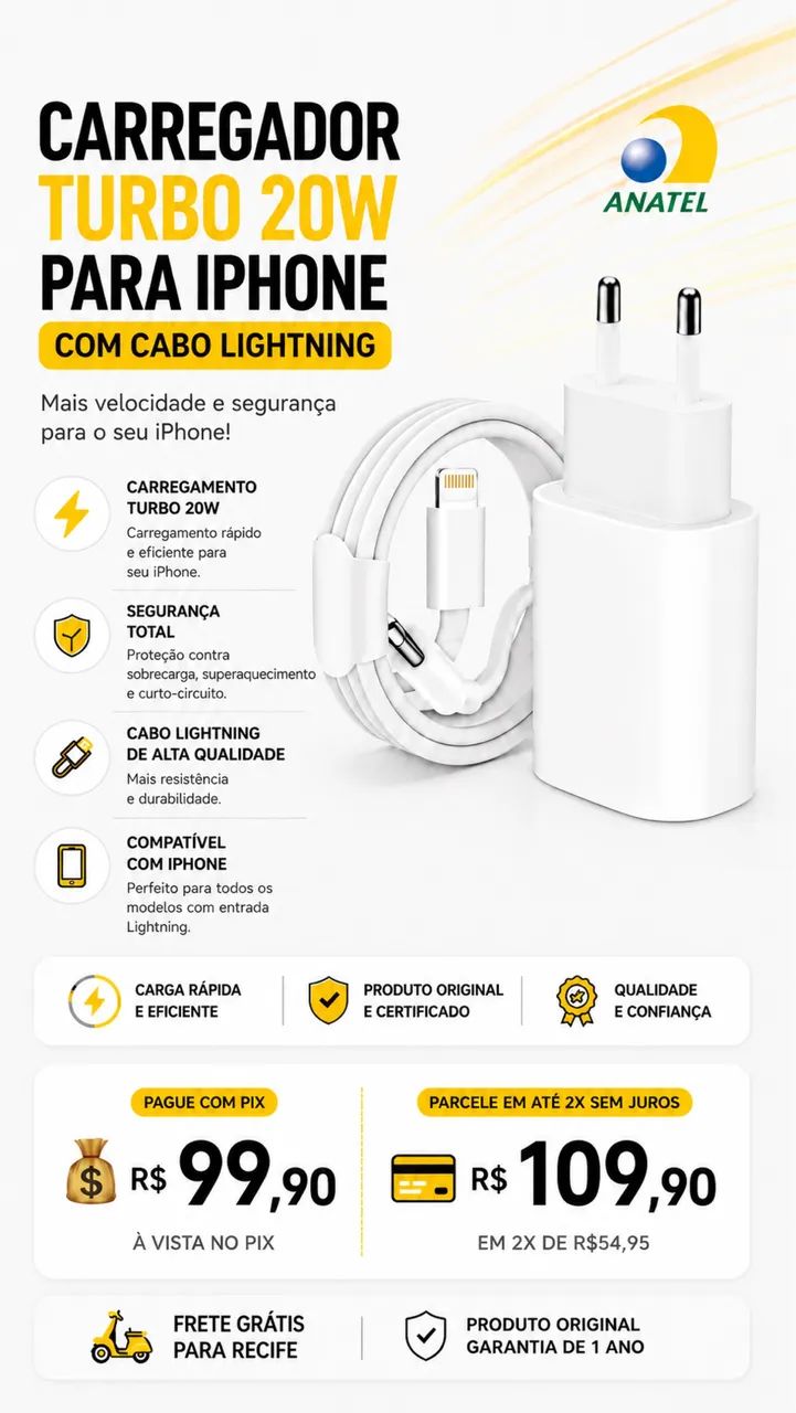 Carregador completo iPhone w20w 