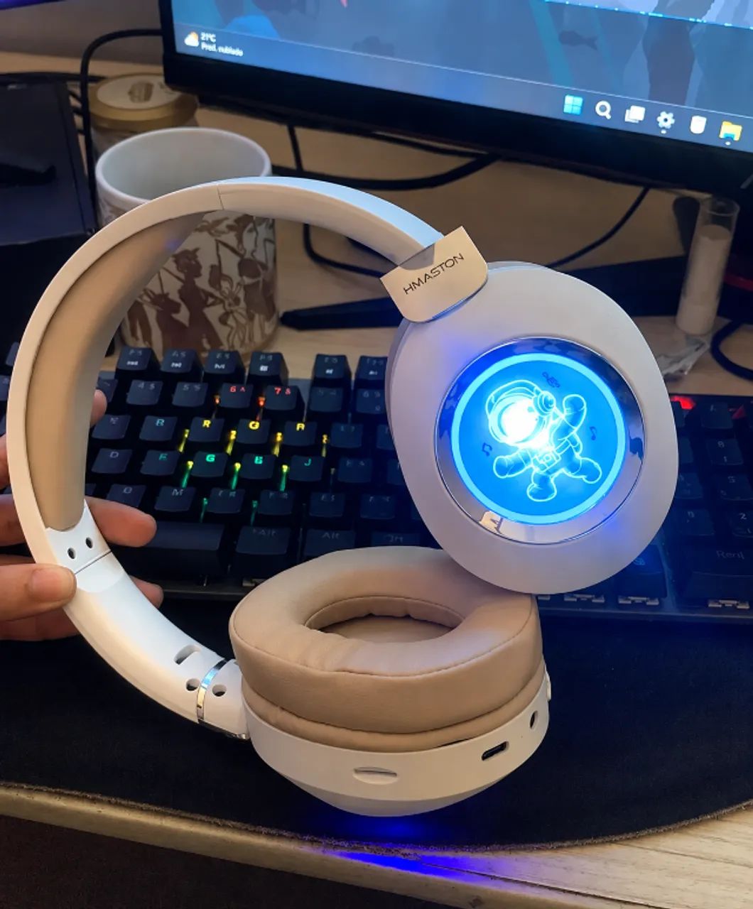 Fone de Ouvido Headset Bluetooth com Luz Ambiente e Microfone H'maston SN-25  - Foto 3