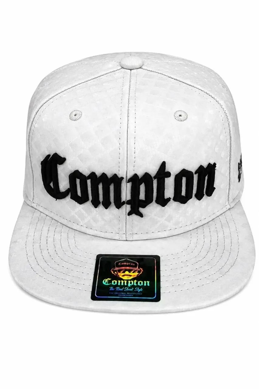 Boné Compton aba reta branco Couro Clássico - Foto 2