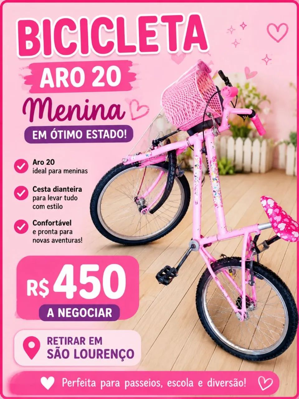 Bicicleta aro 20 menina 