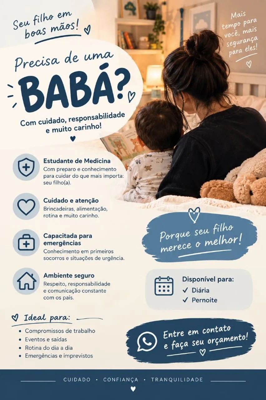 Babá disponível para pernoite e diária. 
