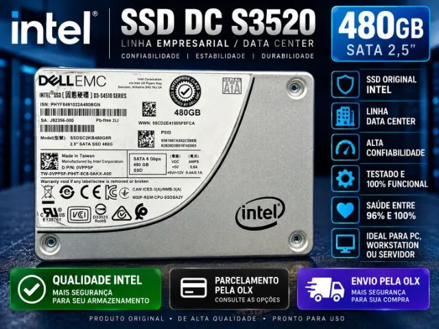 SSD INTEL ORIGINAL 480GB | DATA CENTER | EMPRESARIAL | 100% TESTADO | PC Notebooks desktop