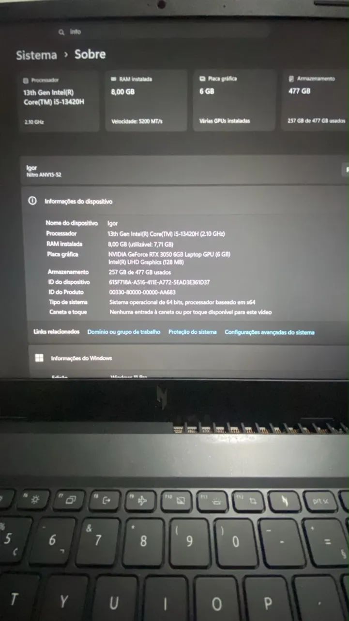 Notebook Gamer Acer Rtx3050  - Foto 2