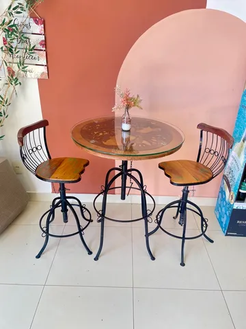 Conjunto Mesa Alta Bar Bistrô Preta 4 Bancos Pinus Botequim