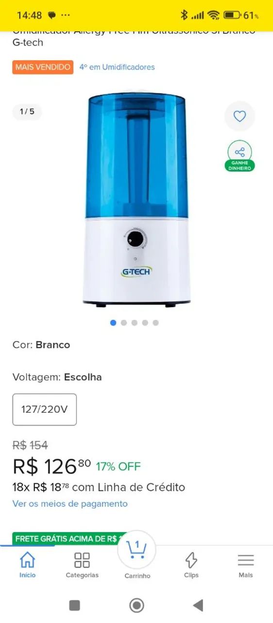 Vendo umedificador GTech  , 220 está semi novo.