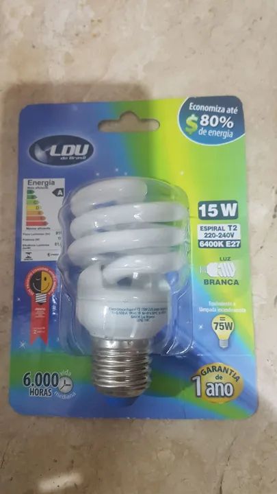 Lâmpada espiral 15W branca - economia de energia!