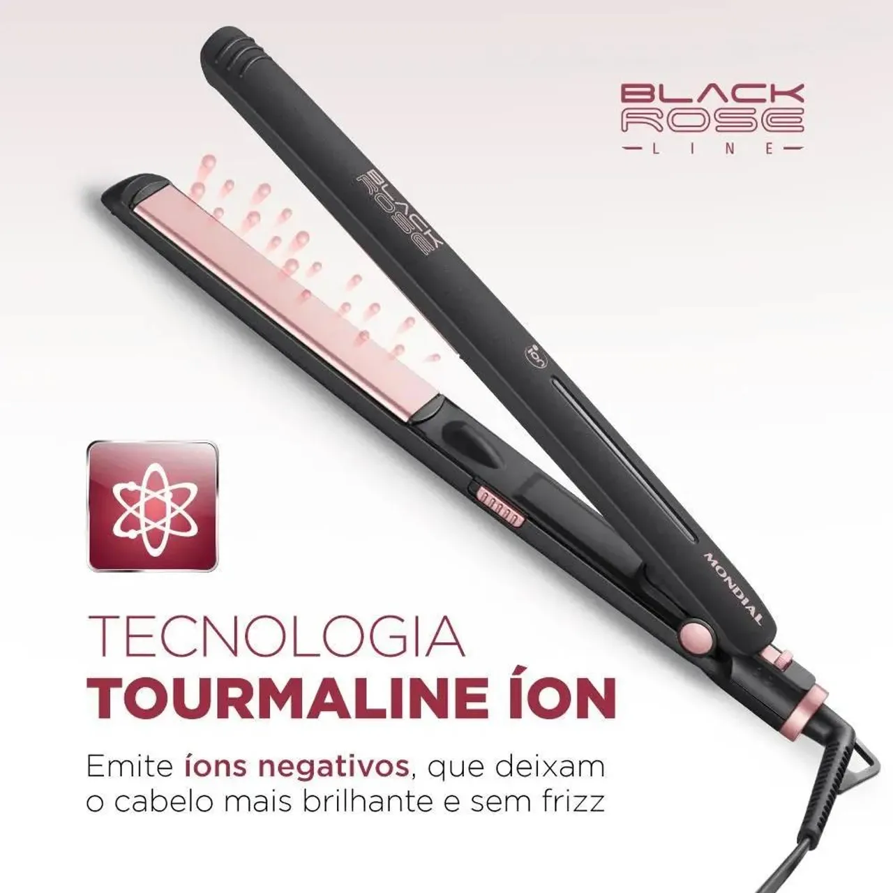 Prancha Black Rose Line Tourmaline Íon Mondial