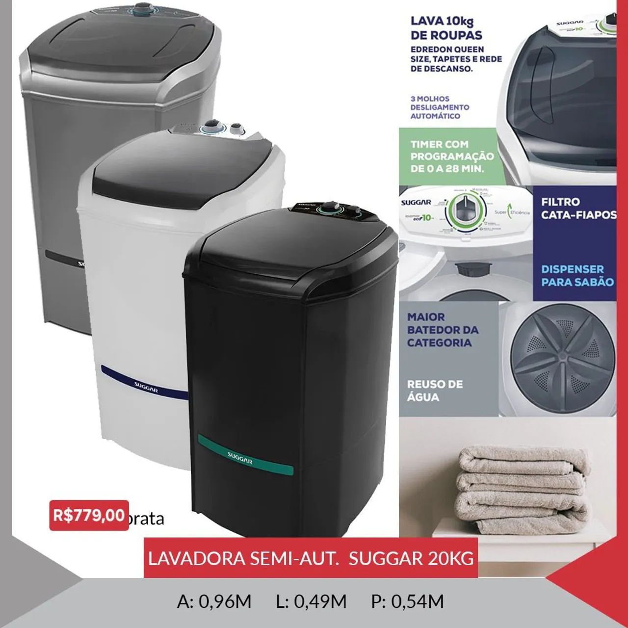 Tanquinho Lavadora Semi-Automática Suggar 20kg