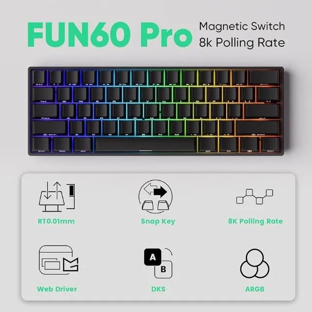 Teclado Magnético Akko Monsgeek 8000Hz FUN60 PRO 8k Switch Mag US - Foto 4
