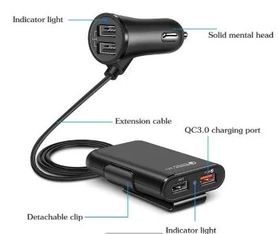 Carregador Veicular Turbo 36w 4 Saídas Usb Cabo 1.8 Metros Preto - Foto 6