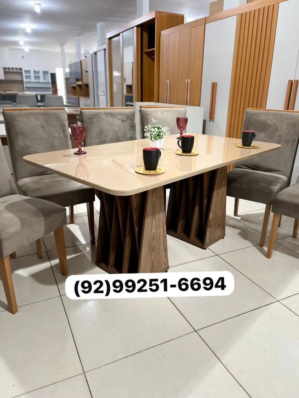 mesa de jantar com tampo de vidro 6 lugares 65204505514242120
