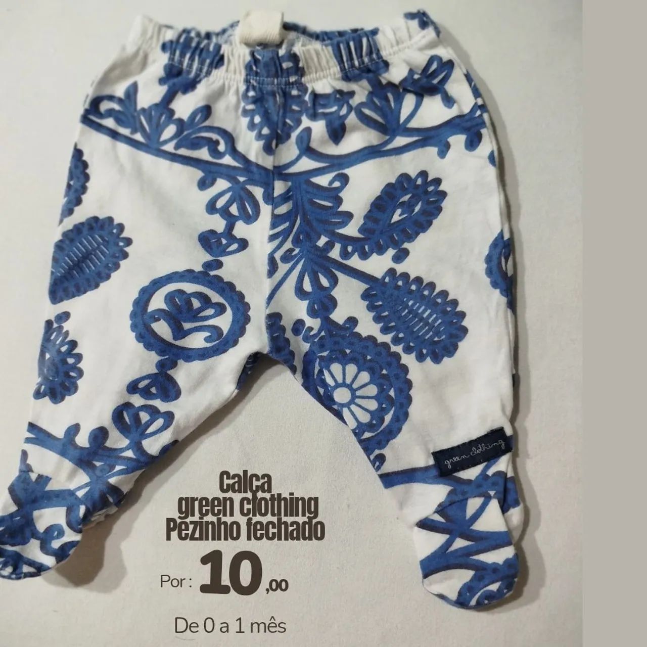 Calça bebê - Green Clothing - Pezinho fechado - 0 a 1 mês