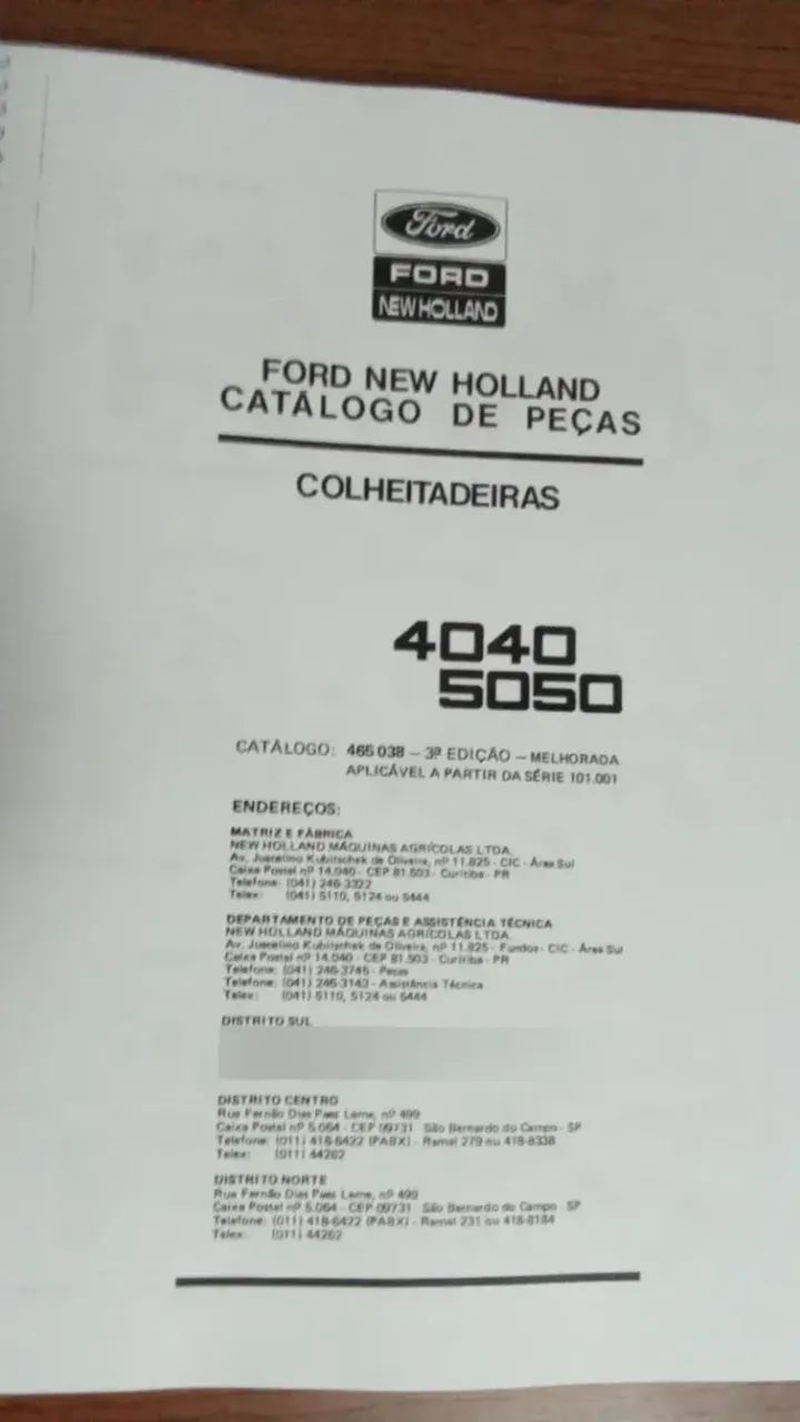 Catalogo de Peças Colheitadeiras Ford New Holland 4040 5050
