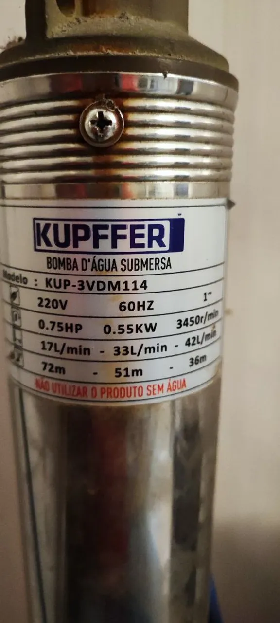 Bomba D'Água Submersa KUPFFER KUP-3VDM114 220V 0.75HP