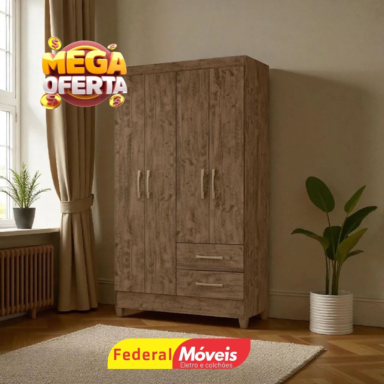 Guarda Roupa Solteiro 1,03m 4 Portas Mega Oferta - Veja nosso catálogo 