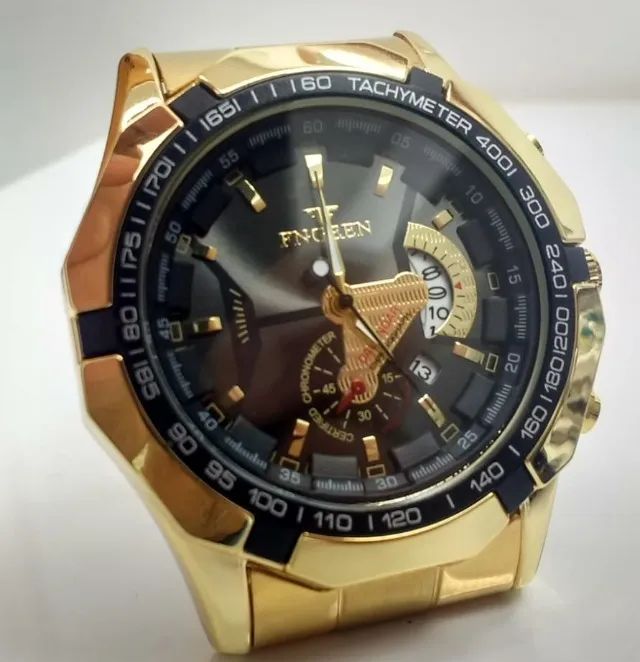 relogio Masculino quartzo dourado original pulseira aço prova d'agua - Foto 3