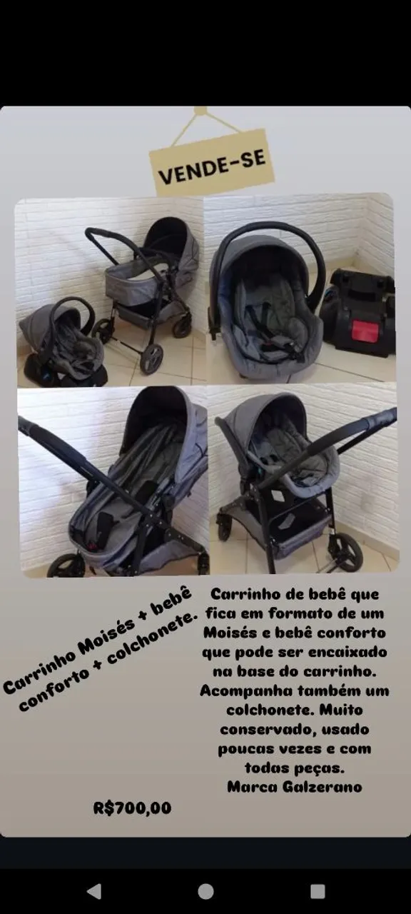 Carrinho Moisés + Bebê Conforto Galzerano