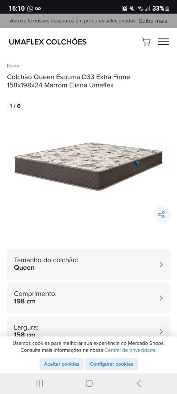 Colchão Queen Espuma D33 Extra Firme - Marrom Eliana Umaflex
