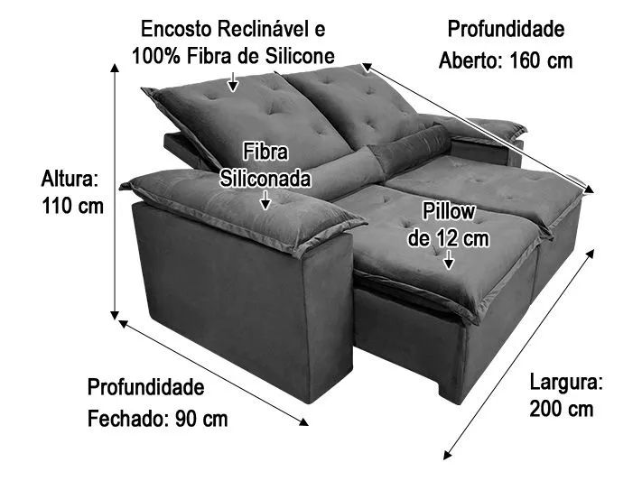 Sofá 2 Lugares Retrátil Reclinável 200cm Veludo Bege - Foto 5