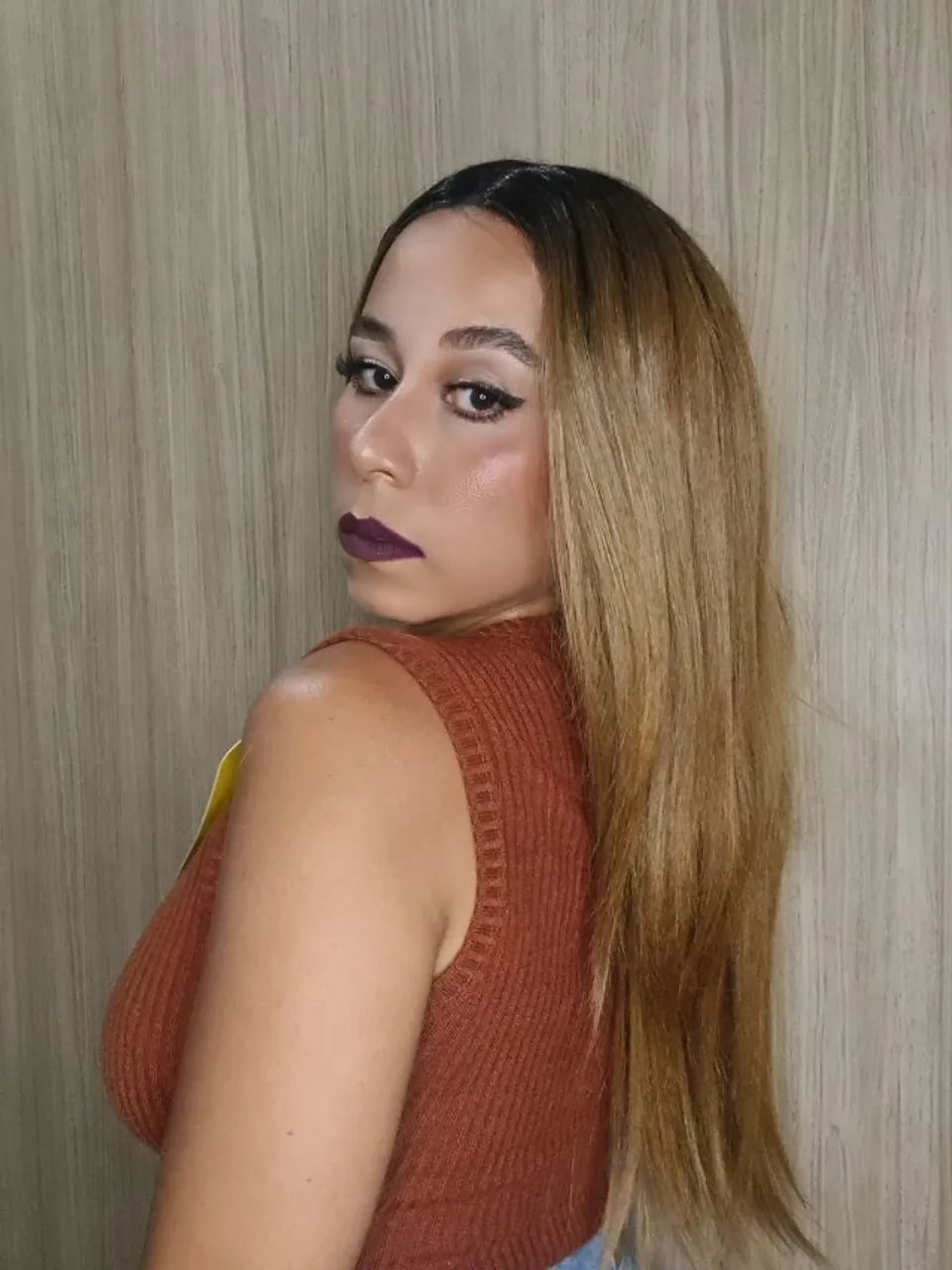 peruca feminina lisa marrom acobreado - Foto 2