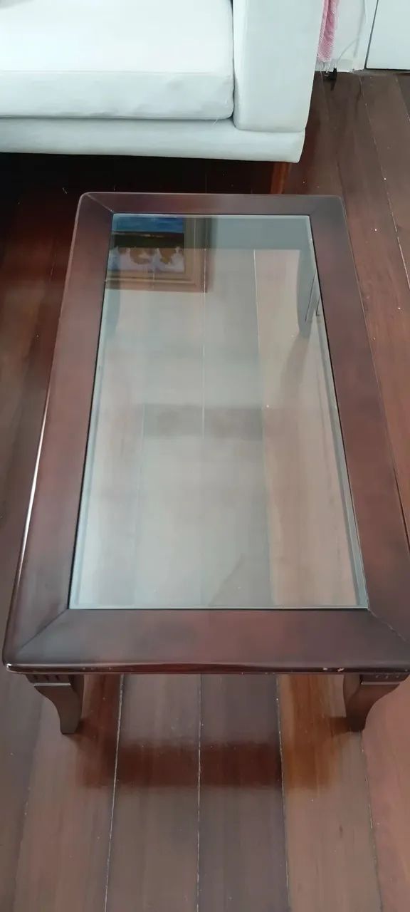 Mesa de centro madeira maciça com tampão de vidro - Foto 4