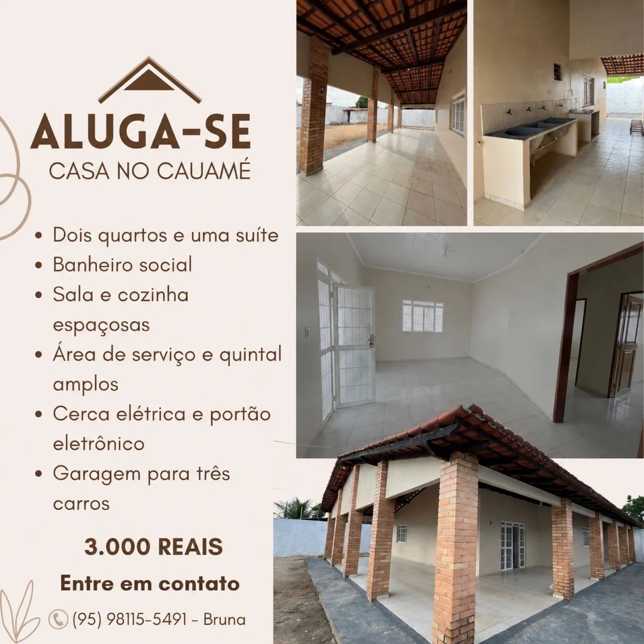 Aluga-se casa com 3 quartos no Cauamé
