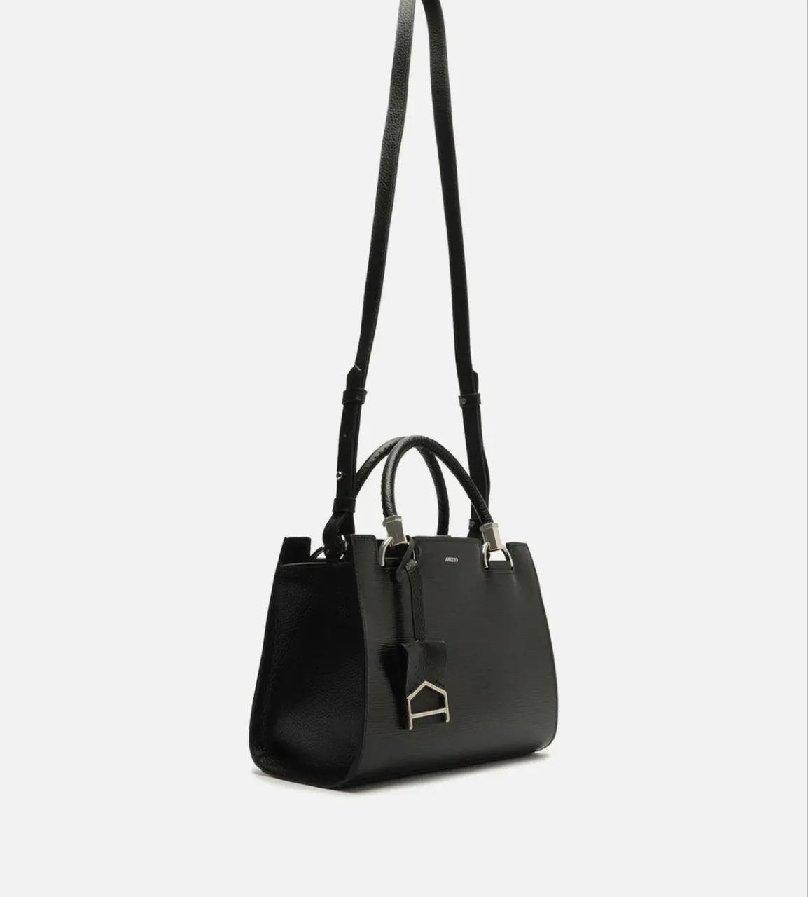 Bolsa Tote Preta Couro Abraccio Média - Foto 4