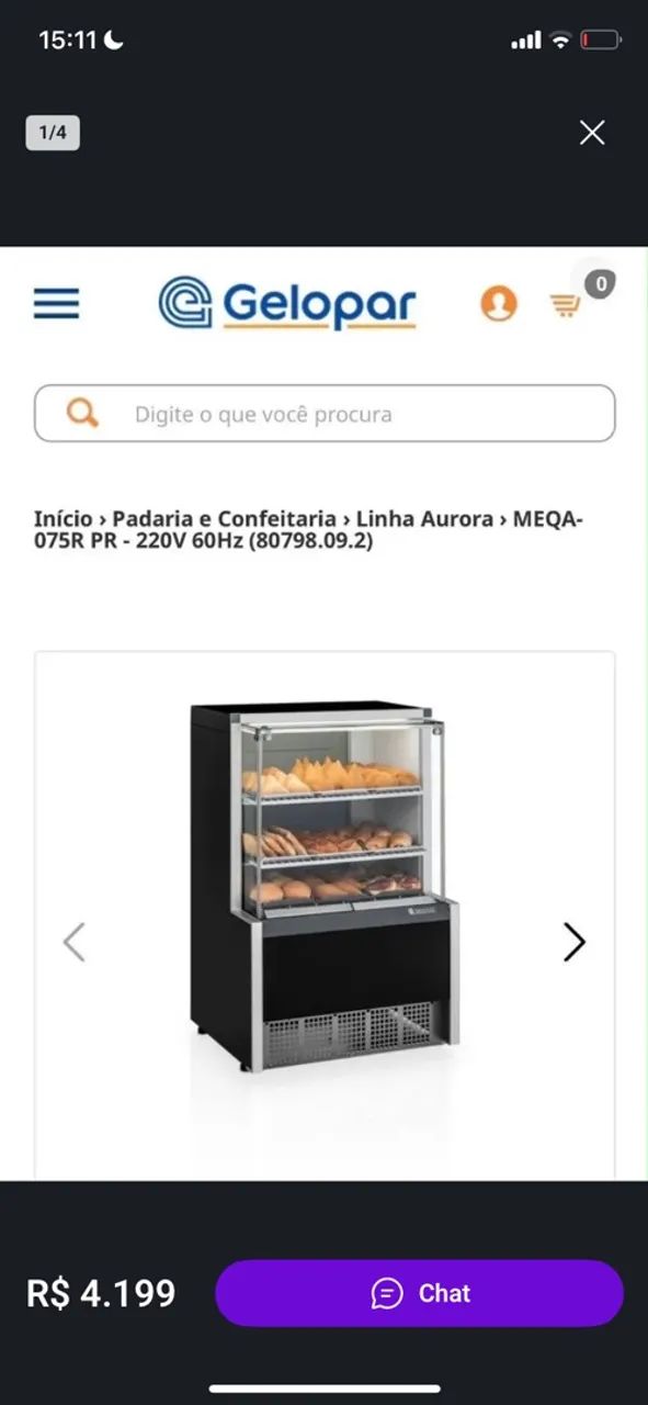Vitrine/estufa para salgados