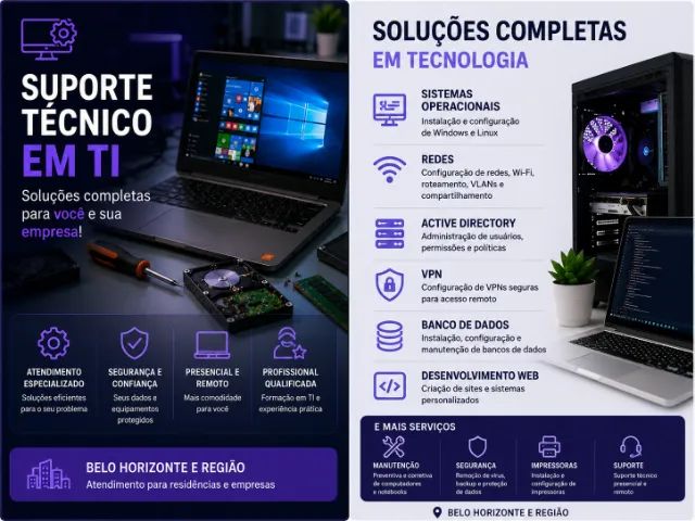 Suporte em TI | Redes | Windows | Linux | Sites | VPN | Active Directory  | Formatação | B