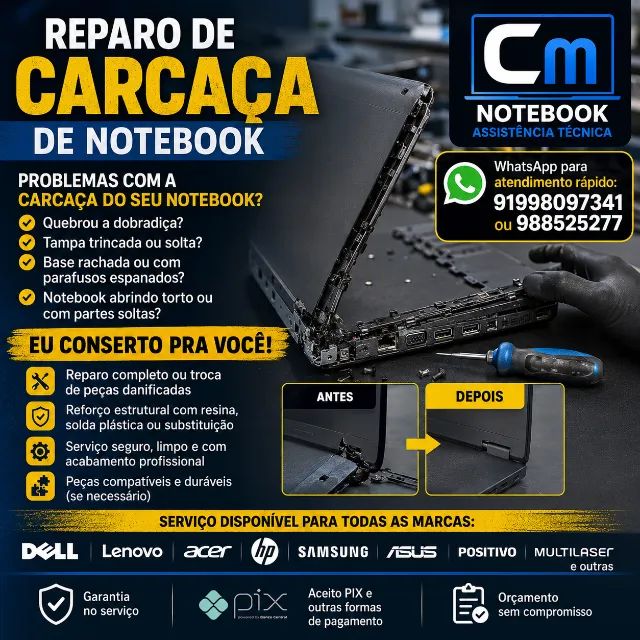 CONSERTO DE CARCAÇA E DOBRADIÇA DE NOTEBOOK