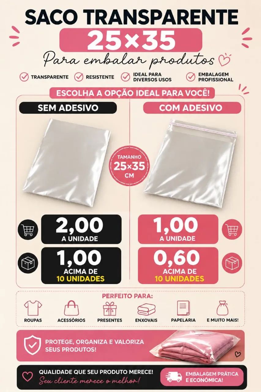 Saco transparente para embalar roupas e produtos e fazer kits  - Foto 2
