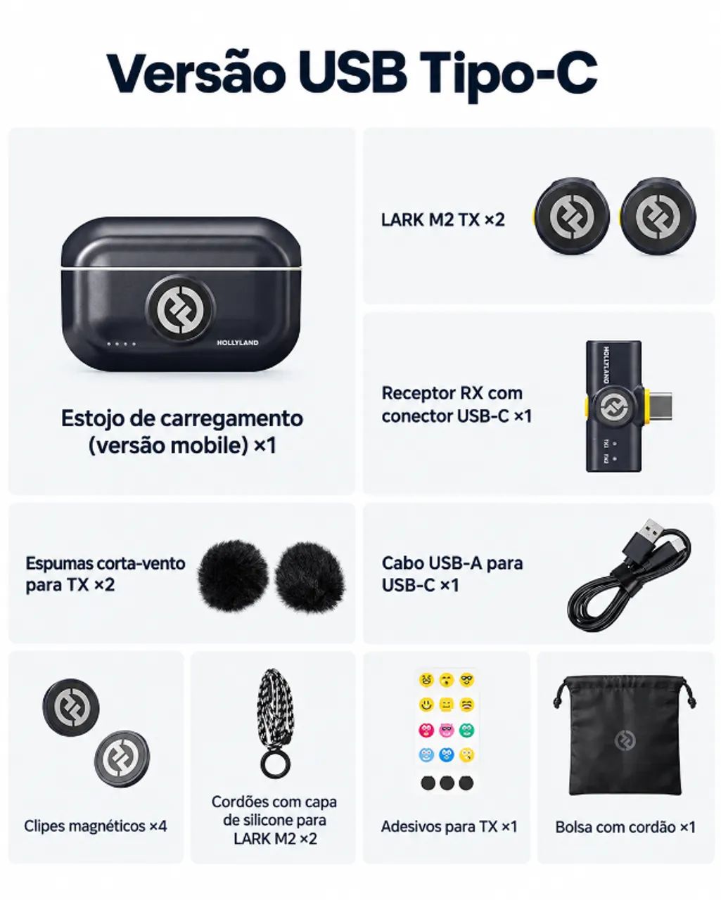 Microfone Lapela Sem Fio Hollyland Lark M2 Duo USB-C - Foto 4