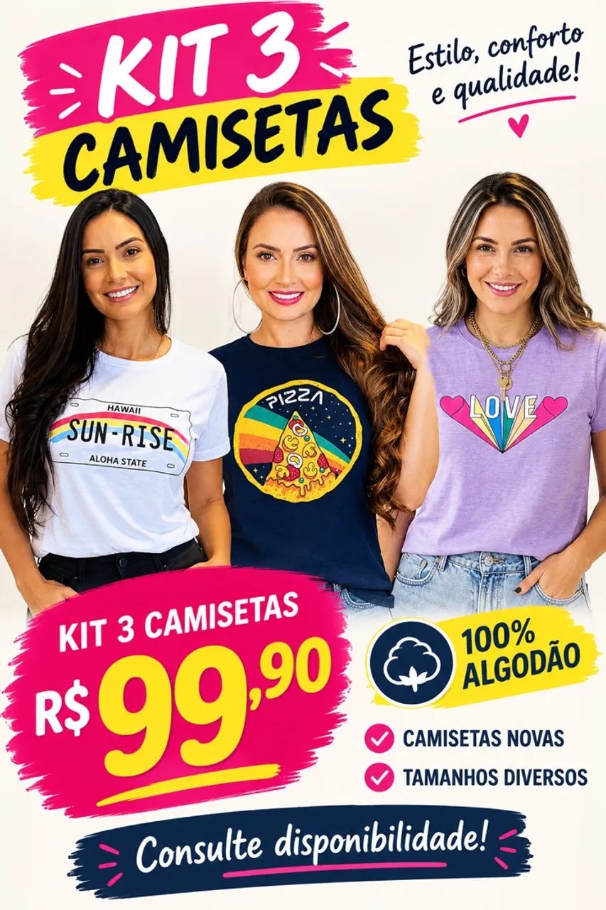 Kit Camisetas Femininas estampadas 
