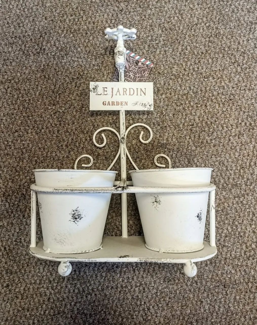 Suporte Para 2 Vasos Decorativo Em Metal pintura Branco Off/White  Modelo le Jardin  - Foto 6