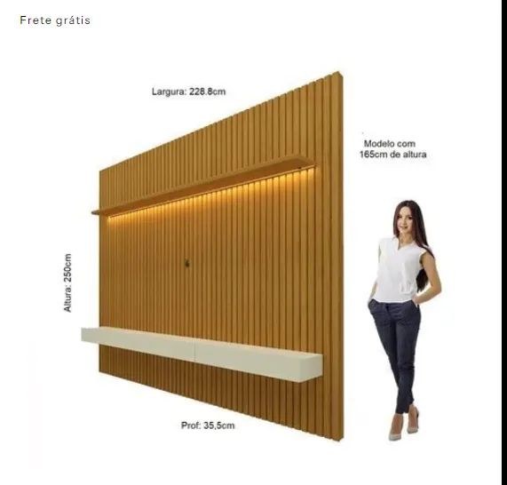 Painel para TV até 90 Polegadas 229x250cm Ripado com LED 3 Gavetas 100% MDF - Gelius:VALOR - Foto 2