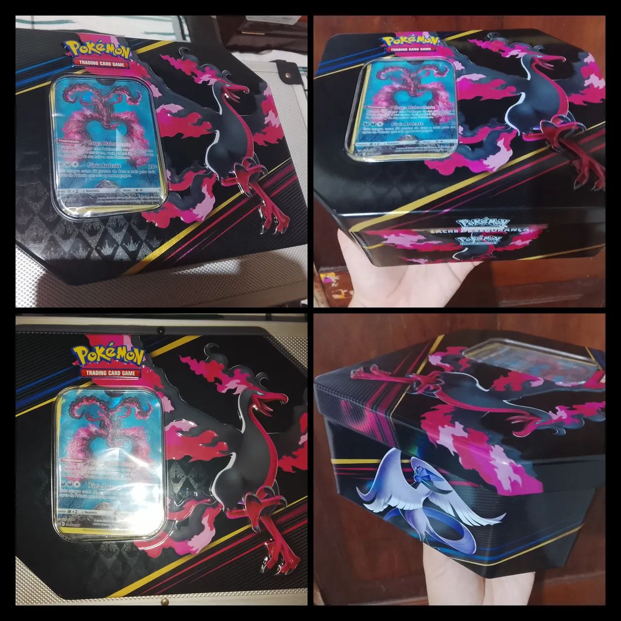 Coleção Pokémon 121 cartas lata moltres luminária rocket - Foto 4