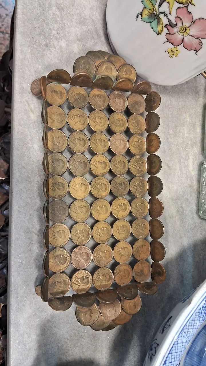 Antiga Bandeja Feita de moedas década de 40 - Foto 3