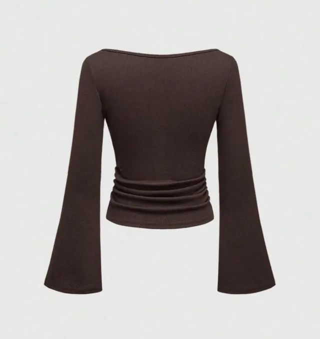 Blusa manga longa canelada marrom - Foto 2