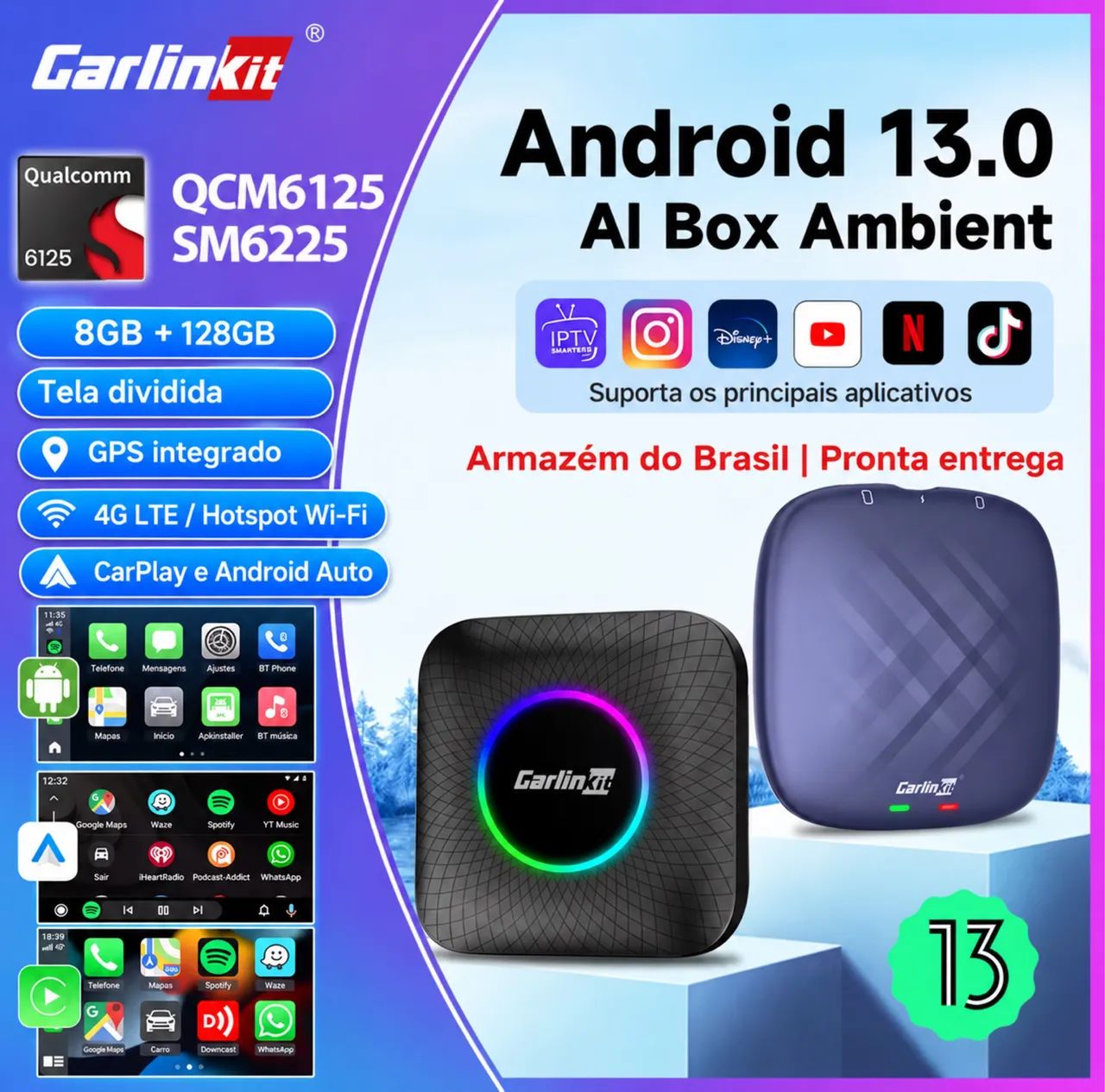 カープレイ AI Box Android13 8GB+128GB Carlinkit AI Box Android 13 8GB/128GB CarPlay 4G GPS