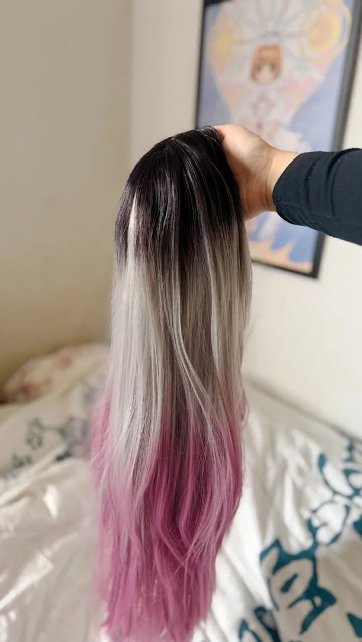 Peruca Lace Wig ombre hair rosa - Foto 3