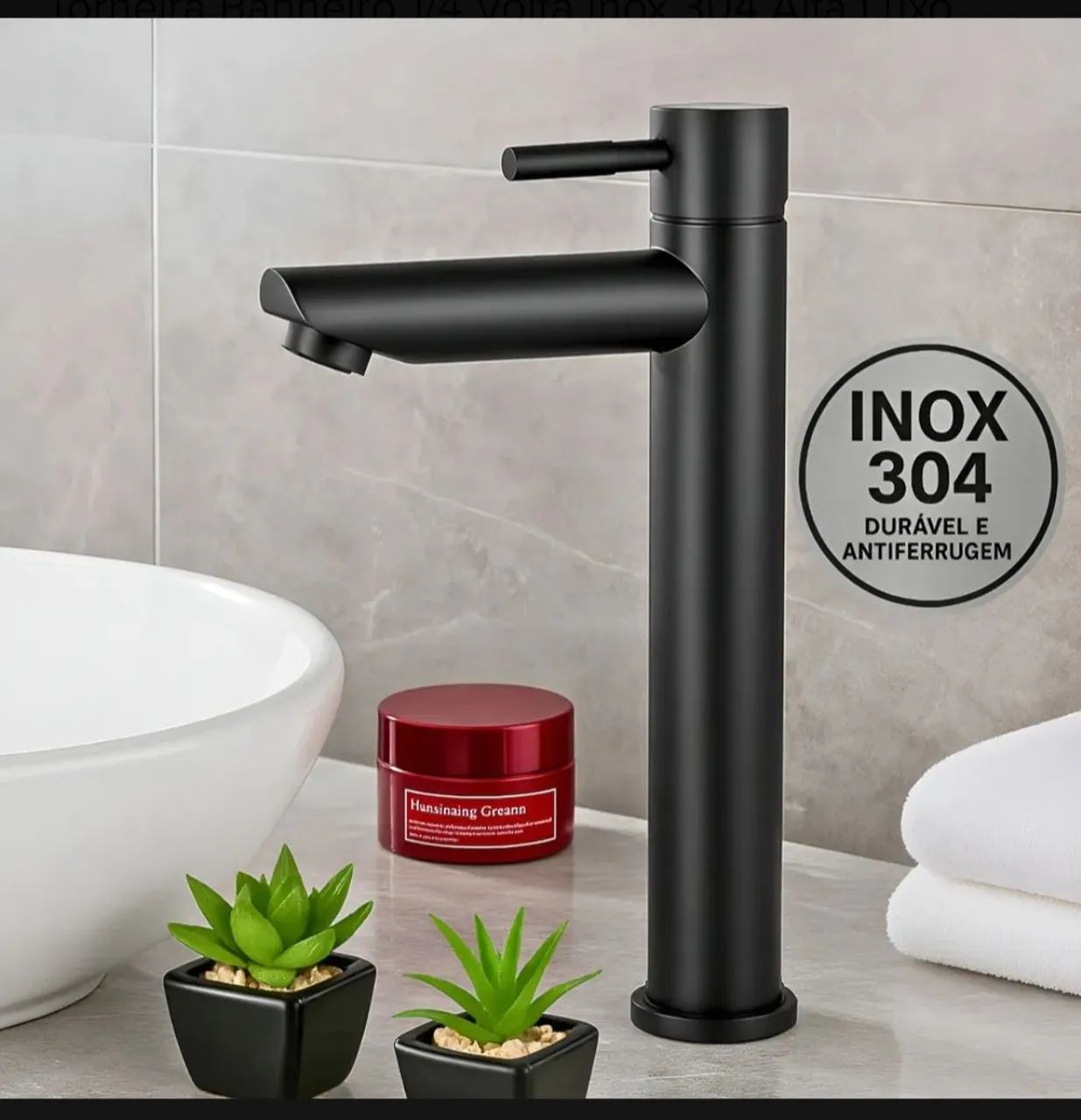 Torneira Banheiro Alta Luxo - Preto Fosco (Matte) Inox 304 - 1/4 de Volta