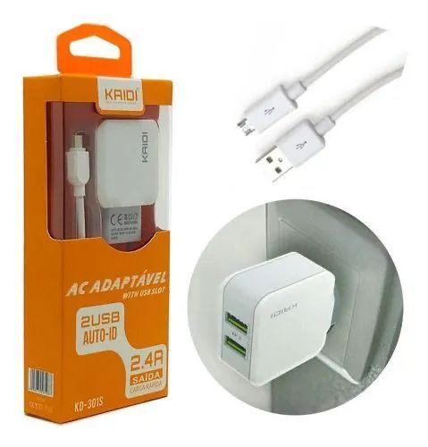 Carregador Veicular Kaidi 2.4A + Cabo Micro USB - Novo