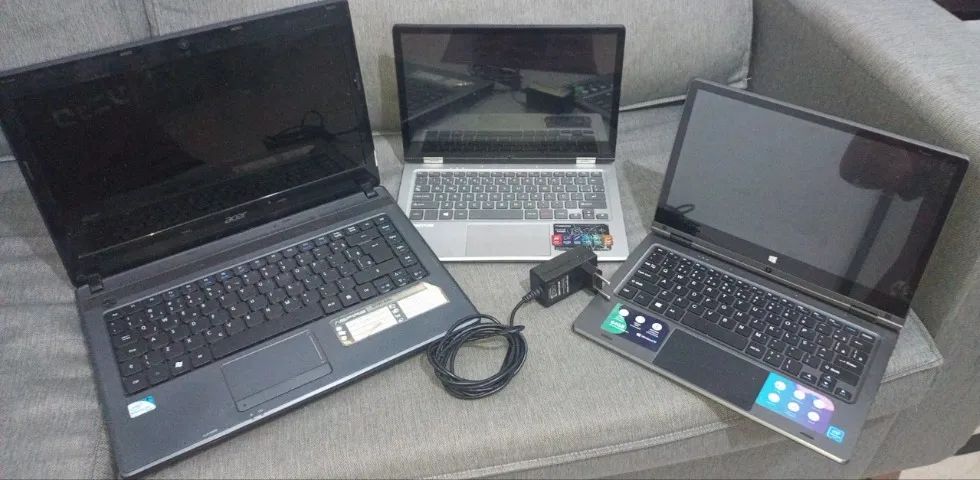 3 Notebooks funcionando, Duo C - Positivo, Multilaser, Acer Aspire