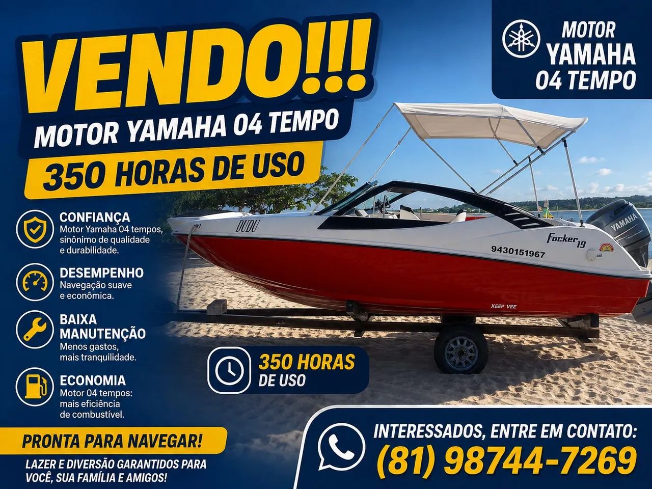 Lancha Focker 19 pés 