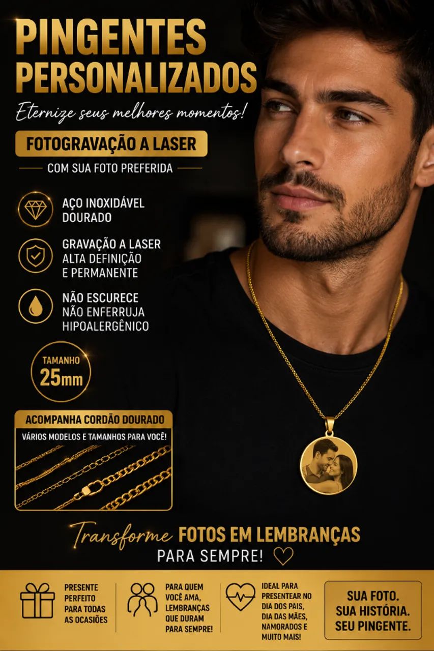 Pingente aço inoxidável com fotogravação a laser  - Foto 2