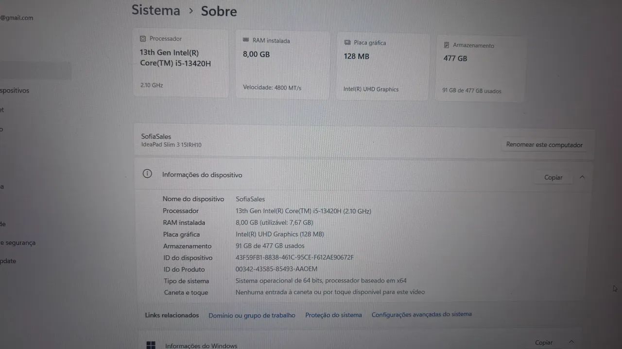 Notebook Lenovo 13 geração 