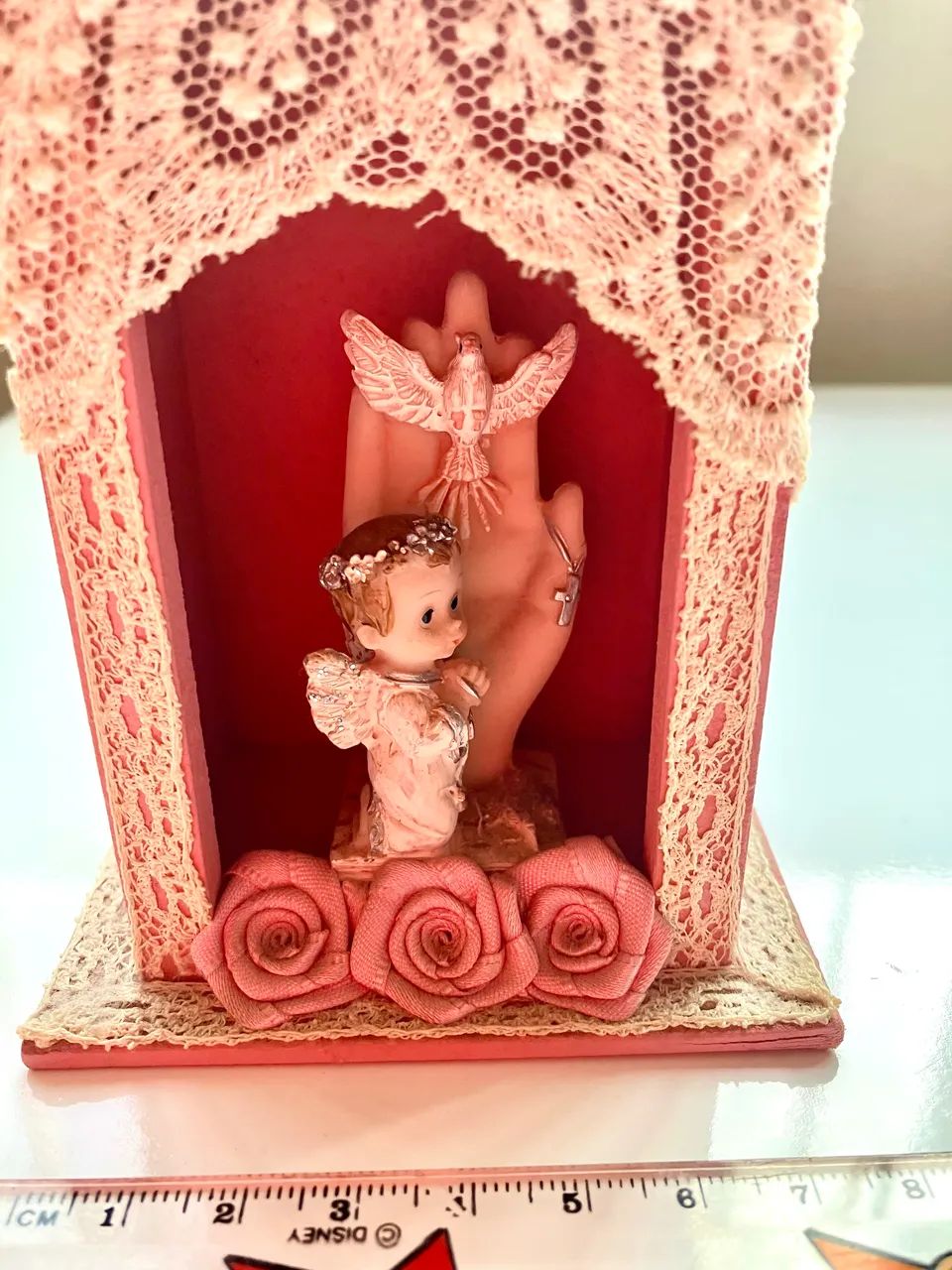 Anjo da guarda menina oratório rosa