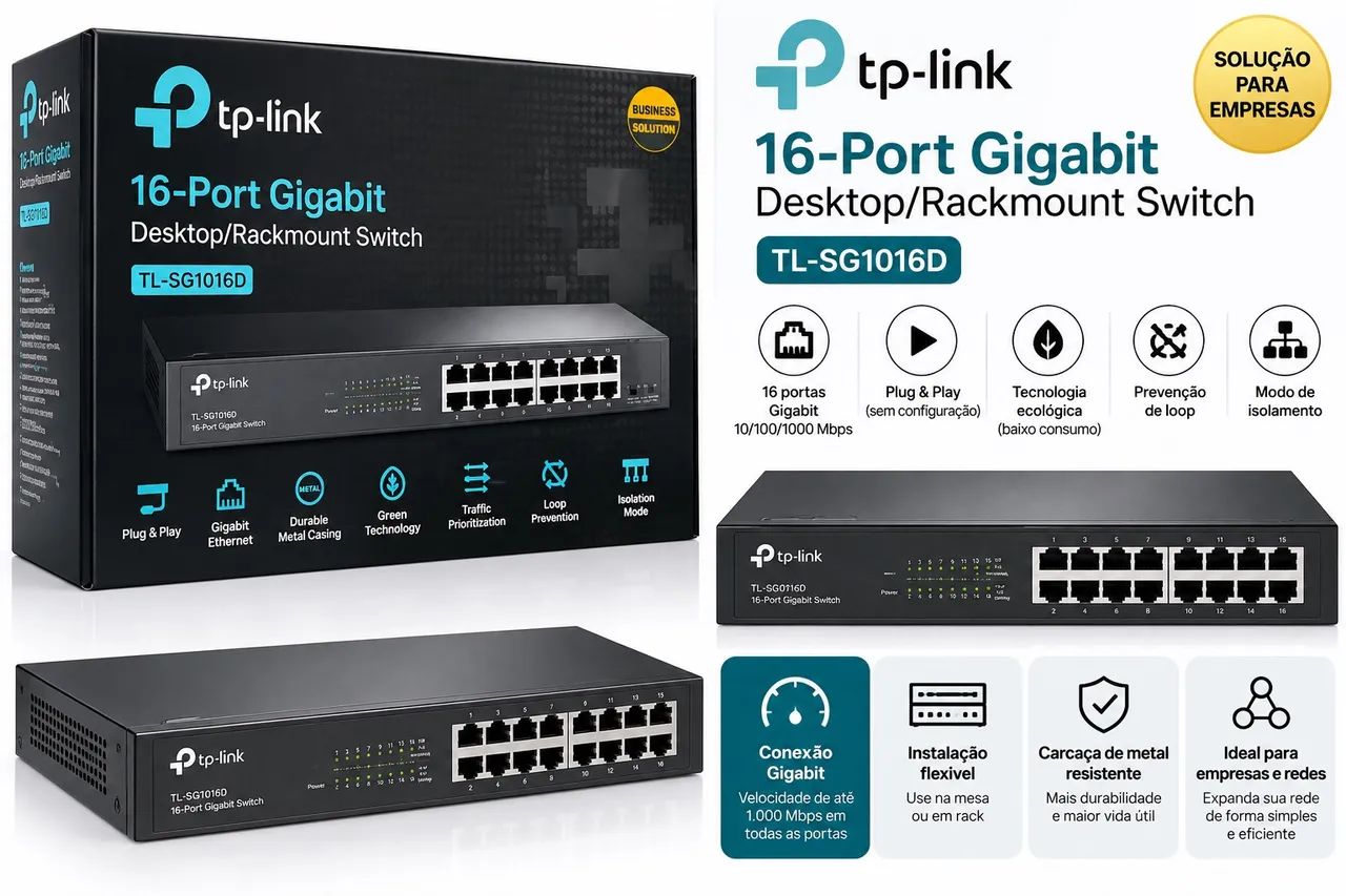 Switch TP-Link TL-SG1016D - 16 Portas Gigabit