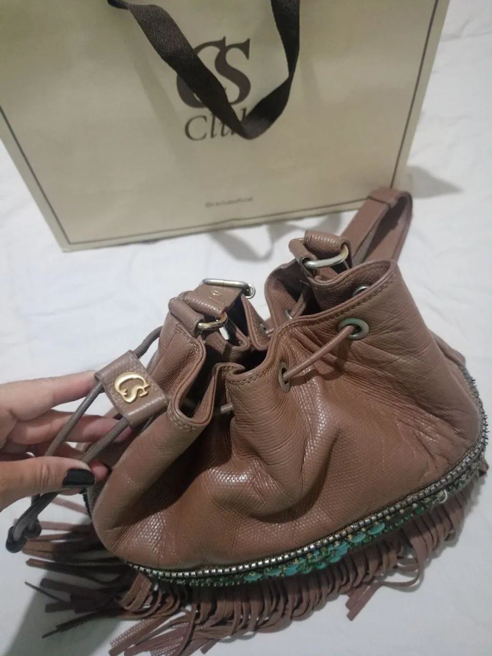 Bolsa tipo saco de couro Carmen Steffens 