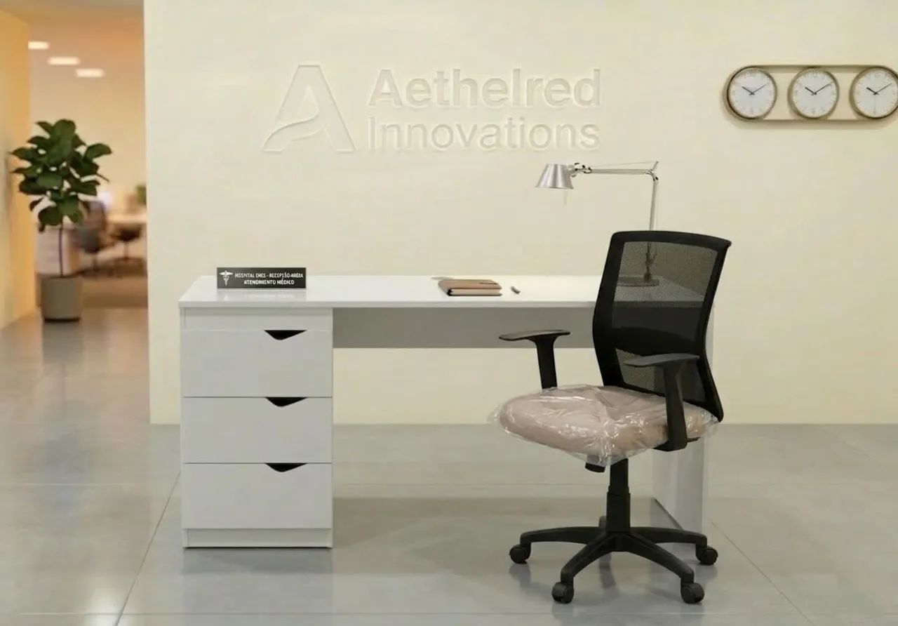 Mesa de 1.63m Branca e cadeira giratória 